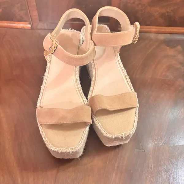 Boden Beige Leather Espadrille Platform Wedge‎ Sandals Women's EU 38 US 7.5 8 - Image 7