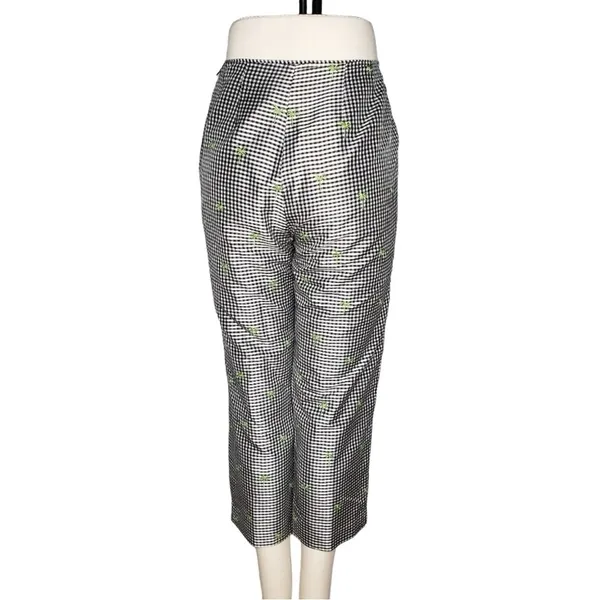 Peter Martin Vintage Silk Trousers Gingham Palm Tree Embroidered Size 8 - Image 4