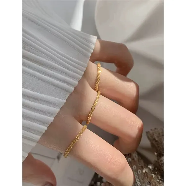 Sparkling‎ Yellow Gold Plated 925 Margarita Chain Flexible Ring, Sz 6.5 - Image 7