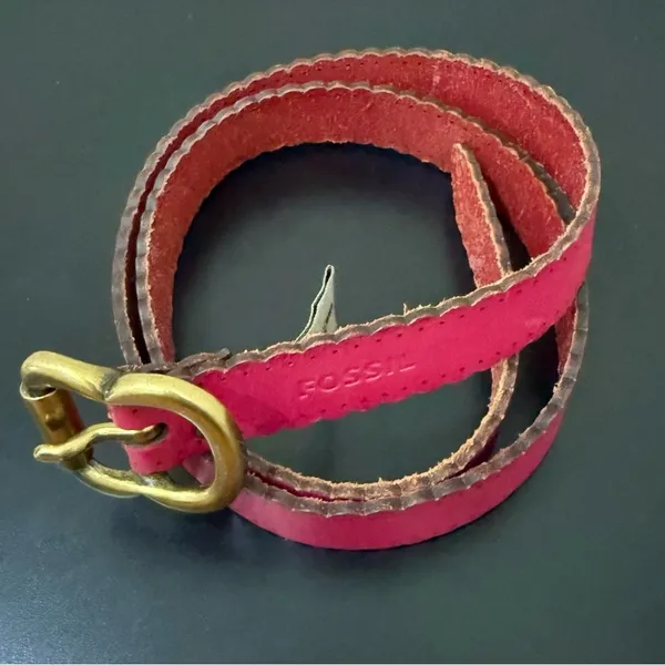 FOSSIL BT4028690 Pink Scalloped Edge Leather Belt Size S Waist 29.5”-33.5” - Image 3