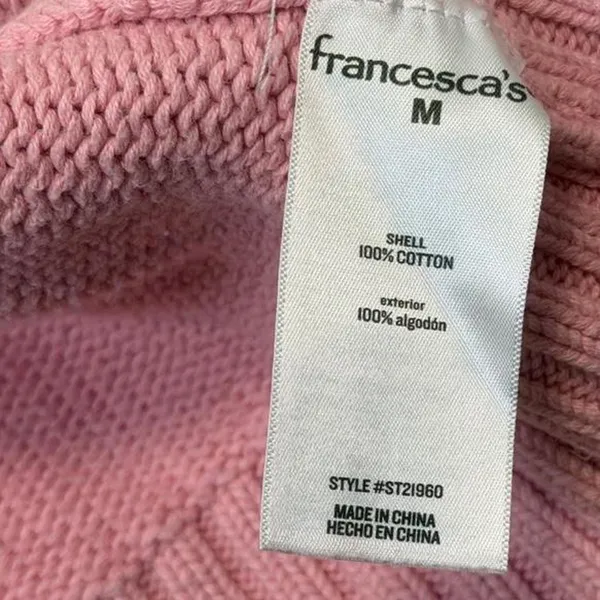 Francesca’s Pink Floral 3D Cardigan Chunky Knit Sweater Medium - Image 4