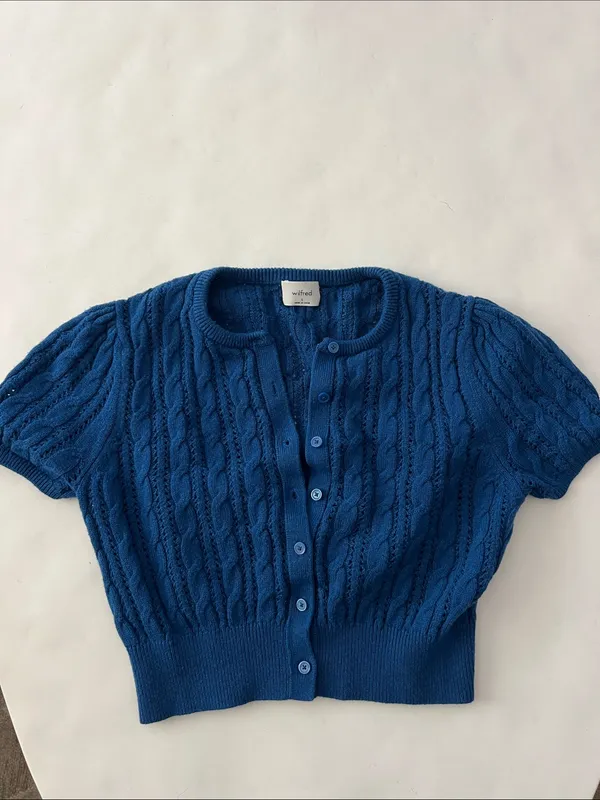 Wilfred Fey Cardigan Merino Wool and Cotton Short Sleeve Ultramarine Blue S $98 - Image 2
