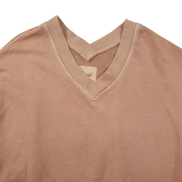 Aerie V-Neck Oversized Cropped Sweatshirt Peach‎ Terracotta Cotton Blend XS - Image 2