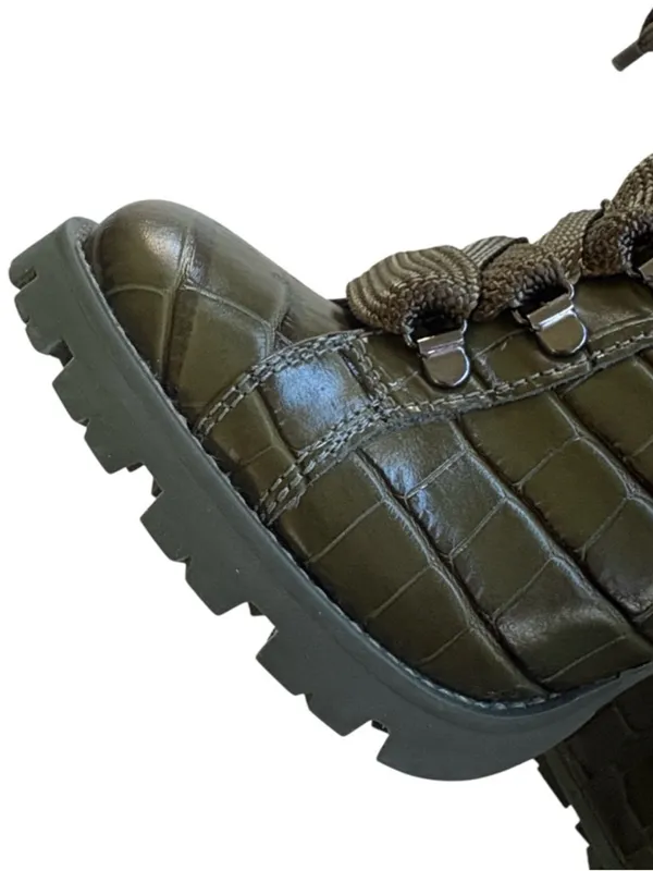 EUC SCHUTZ Leather Croc Embossed Heeled Boots Green Size 7.5 - Image 3