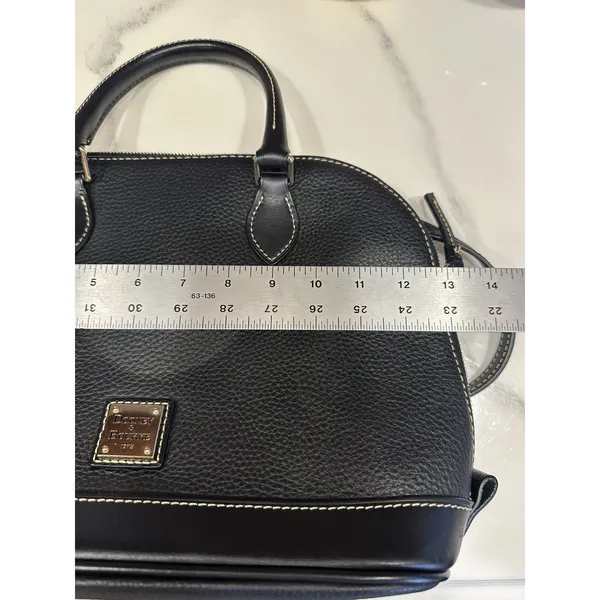 Dooney & Bourke Satchel Black Pebble Leather Zip Close W/ Strap Red Lining EUC - Image 11