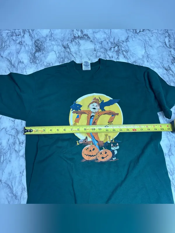 Fruit of the Loom Vintage scarecrow fall Halloween decor Green T‑Shirt top size large - Image 7