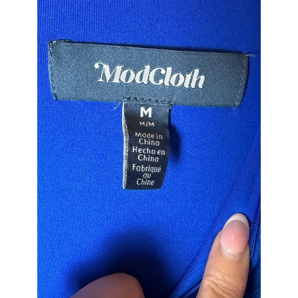 ModCloth Eyelet Dress Women Medium Blue Ruffle Hem V Neck Short Sleeve Mini - Image 8