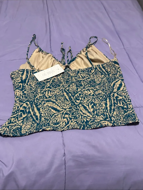 Sienna Sky Teal and Cream Leaf-Print Spaghetti Strap Camisole - Image 4