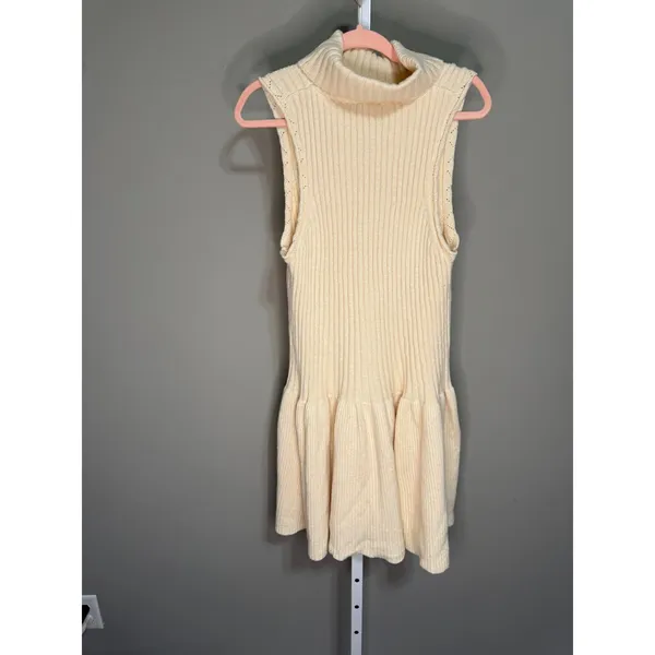 Free People Millie Ribbed Sweater Mini Dress White Swan NWT XL‎ Boho Coastal - Image 3