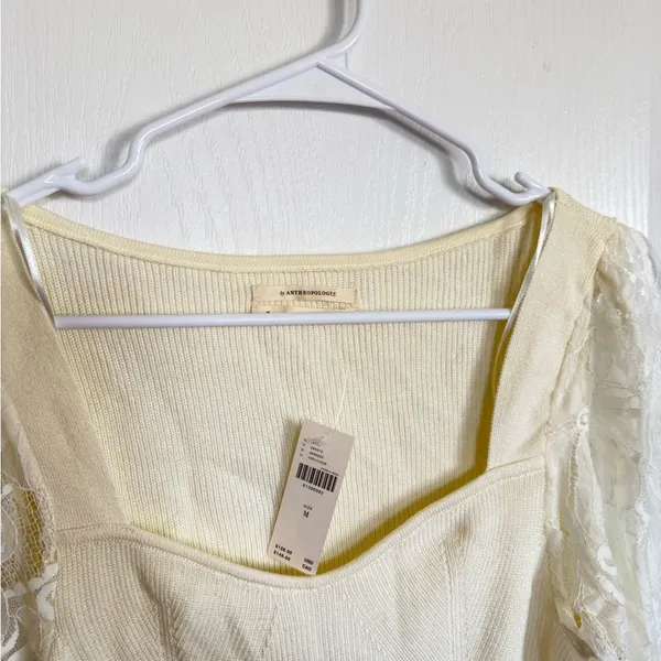 Anthropologie NEW Lace Sleeve Cream Sweater Top - Image 5