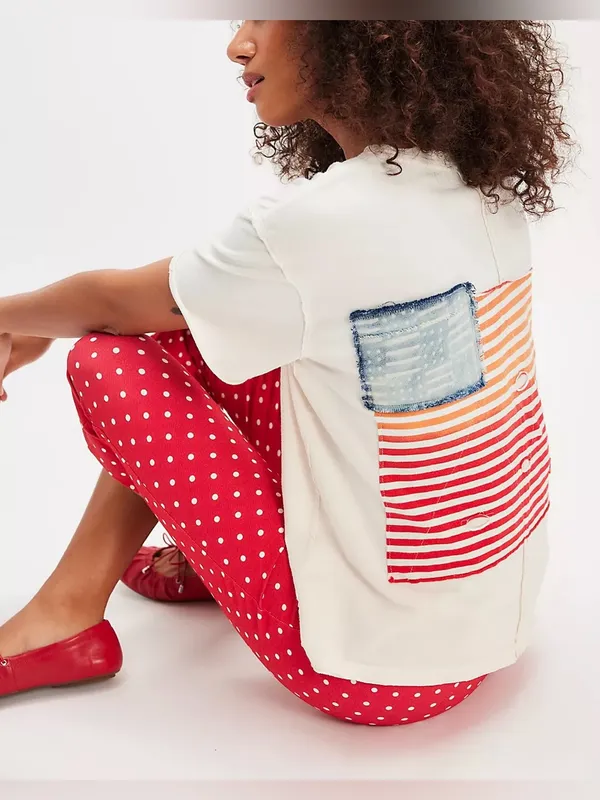 NWOT Free People Tricia Fix Americana Tee - ivory - XS - Image 3