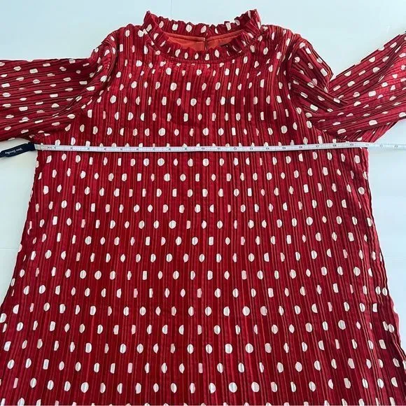 Lulus Pleat to Meet You Wine Red Polka Dot Long Sleeve Shift Dress LARGE‎ - Image 9