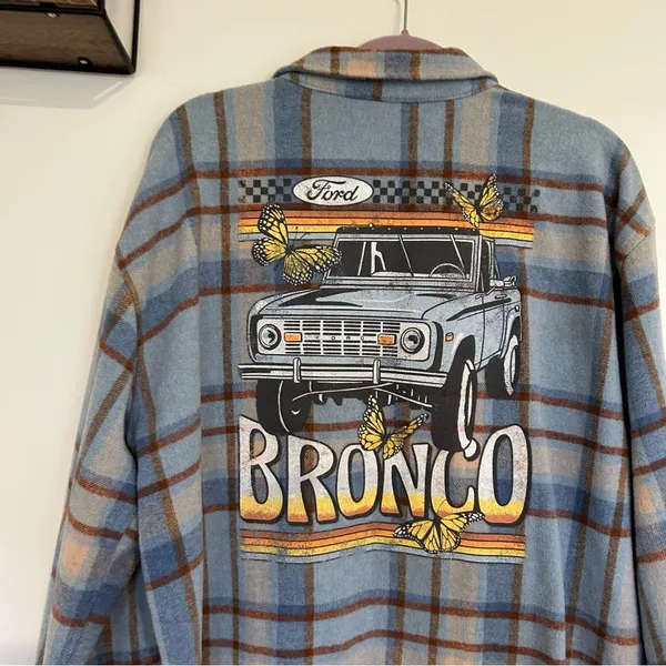 Ford Blue Official Licensed Product Bronco Button Front Flannel‎ Shirt XL - Image 4