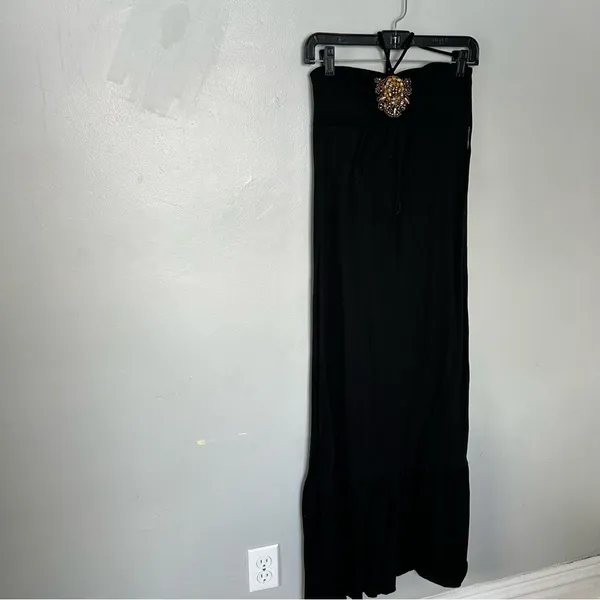 90s y2k fairy maxi Eyelash Couture Black Strapless Dress - Image 2