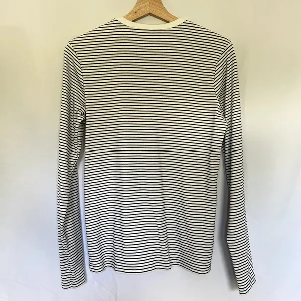 Uniqlo‎ white black striped crewneck sweater women's size large cotton rayon top - Image 6