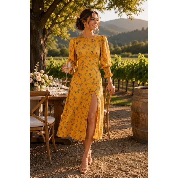 Reformation Winslow Floral Midi Dress Yellow Blue Slit Size 0 - Image 16