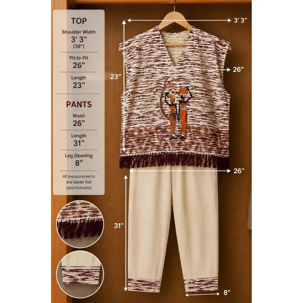 Vintage African Dashiki Poncho Pants Lounge Set Cream Tribal Print Handmade - Image 2