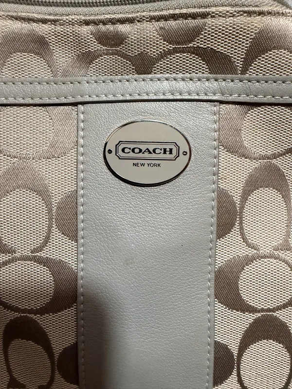 Coach Beige Signature Canvas Crossbody Bag with Chalk Trim - Image 2