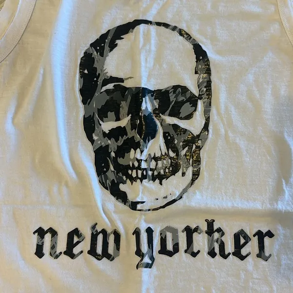 Unsweetened Women’s White with Black & Grey Skull New Yorker Tank Top - Size S - Image 2