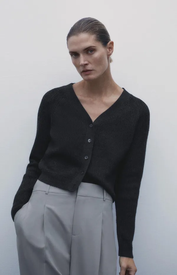 ZARA Dark Gray Merino Wool Blend Jacket Cardigan Top - Image 3