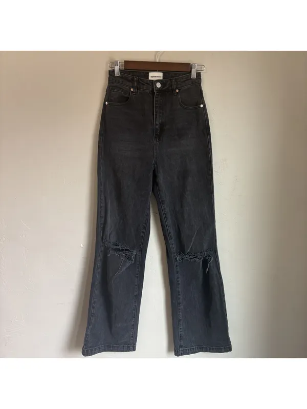 Abrand Jeans A '94 High & Wide Black Distressed Raw Hem Jeans Size 25 - Image 2