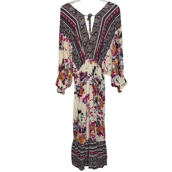 Umgee+ USA Women's Purple Orange Floral Mixed Print Bohemian-Style Dress Size 1X - Image 2