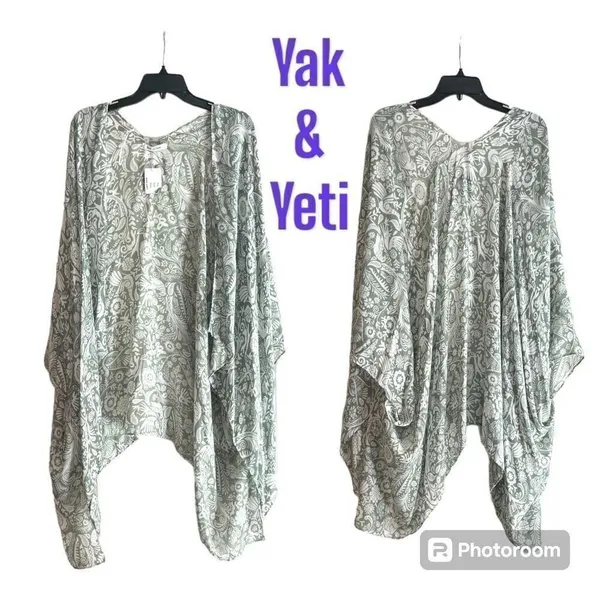 NWT Yak & Yeti Green Floral Thin Shawl Cardigan One Size - Image 2