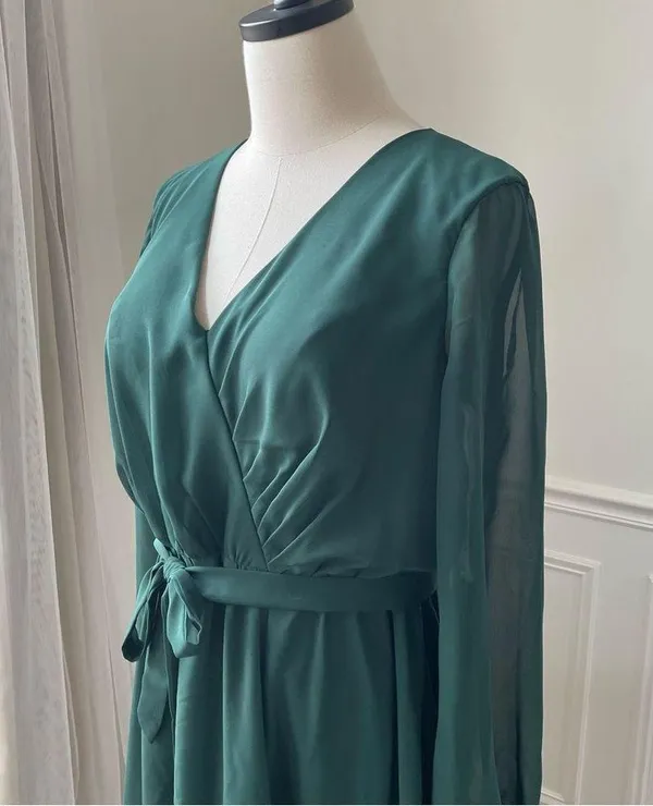 JJs House Dark Green Chiffon Long Sleeve Formal Gown Dress Prom Bridesmaid 10 - Image 5