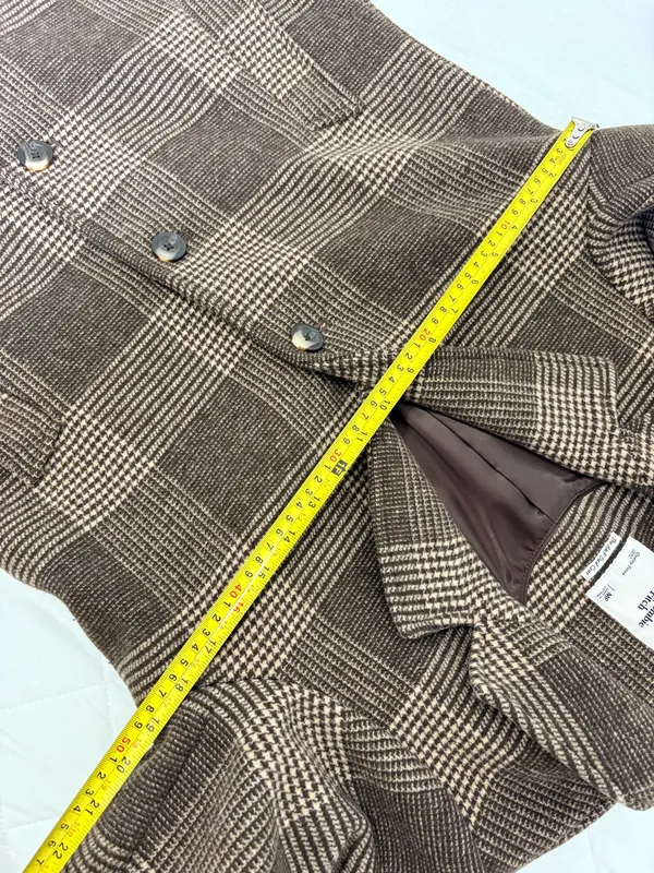 Abercrombie & Fitch Brown Plaid Long Coat Tailored Quiet Luxury Classic Preppy - Image 8