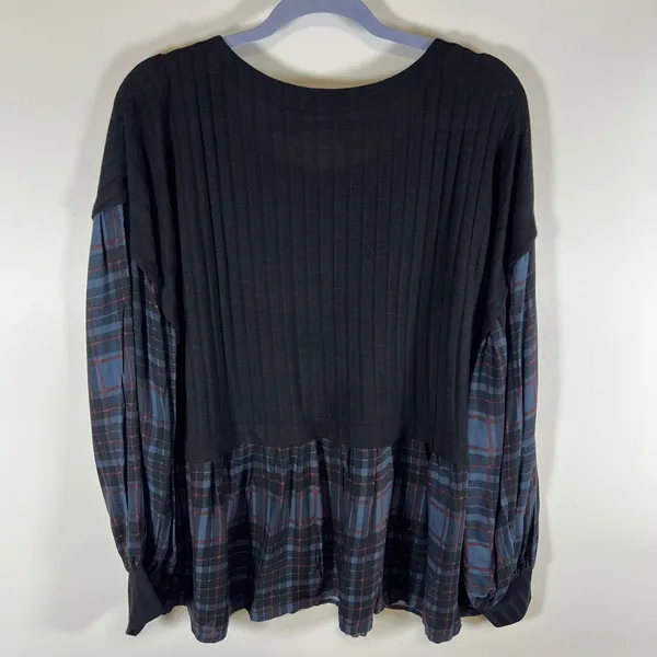 Maurices Womens XXL Black Ribbed‎ Plaid Mixed Media Babydoll Top NWT Grunge - Image 8