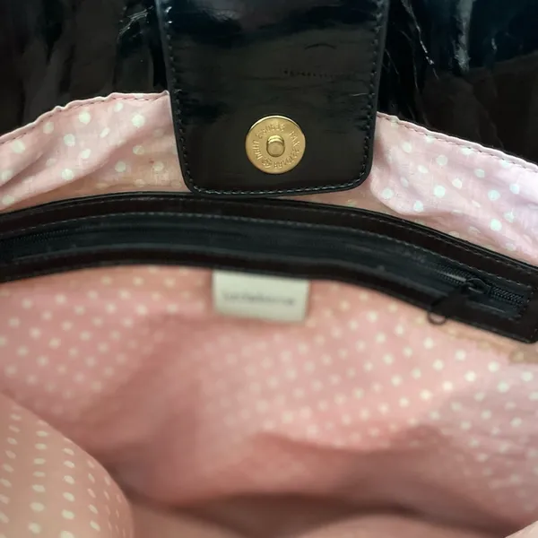 Vintage Y2K Liz Claiborne Black Patent Leather Pink Dot Shoulder Bag Purse - Image 4