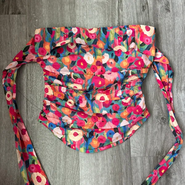 FORE Bright Floral Wrap Tie Tube Top Colorful Size XS - Image 4