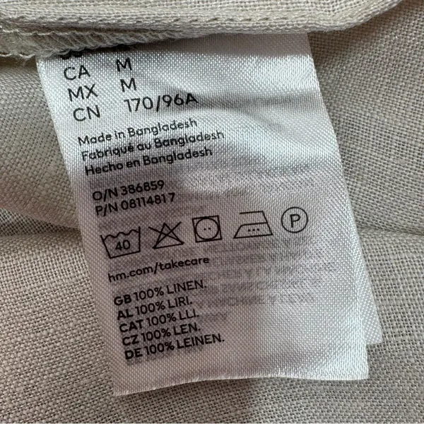H&M Home Linen Button Up Shirt Dress Beige‎ Tan Medium Long Sleeve Beach - Image 10
