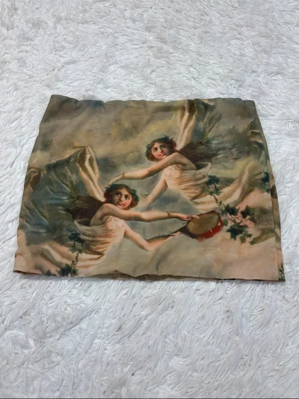 Edikted Art-Print Beige & Green Mini Skirt - Image 2
