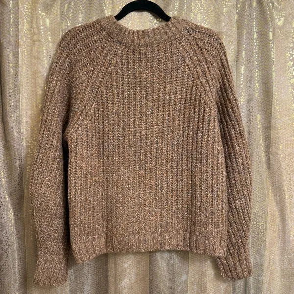 Lucky Brand Speckled Brown Wool Blend Chunky Button Cardigan Large NWT - Image 2