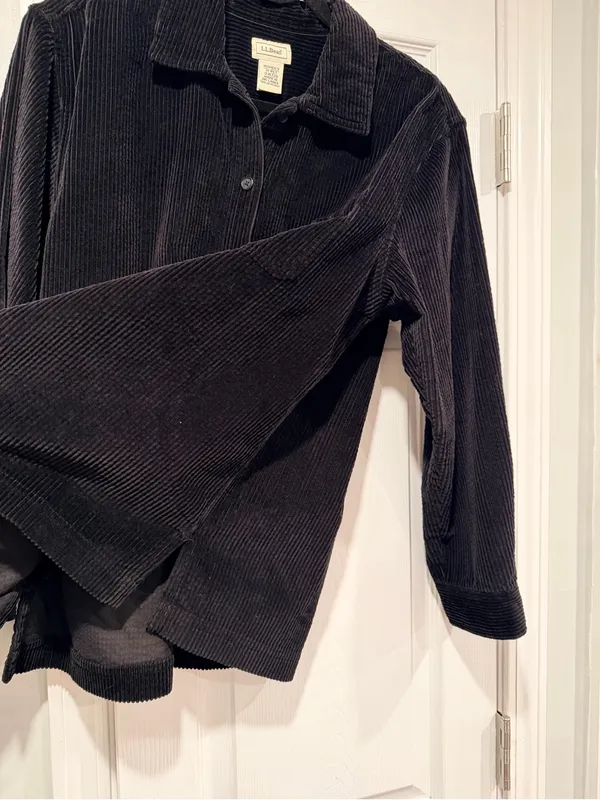 L.L.Bean Size M Petite Black Corduroy Cotton Button Front Shirt Jacket Shacket - Image 2