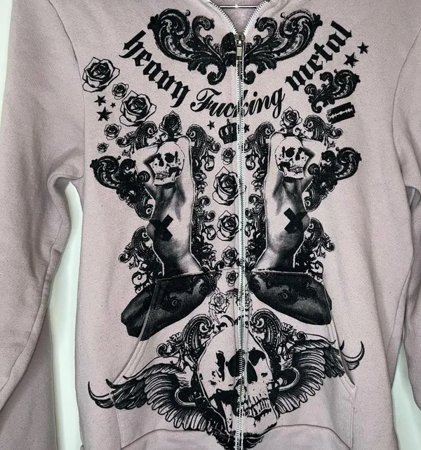 Unique print Heavy F*cking Metal zip up Hoodie size medium HAS FLAWS - Image 2
