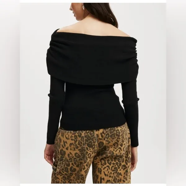 🆕 Y2K Ribbed Knit Off-Shoulder Long Sleeve Top Sexy Ruched Pullover - Image 5