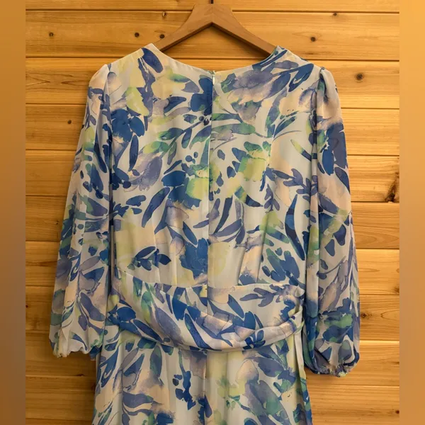 NWT Eliza J Size 10 Floral Long Sleeve Ruffled Hi Low Maxi Dress Party Wedding - Image 9