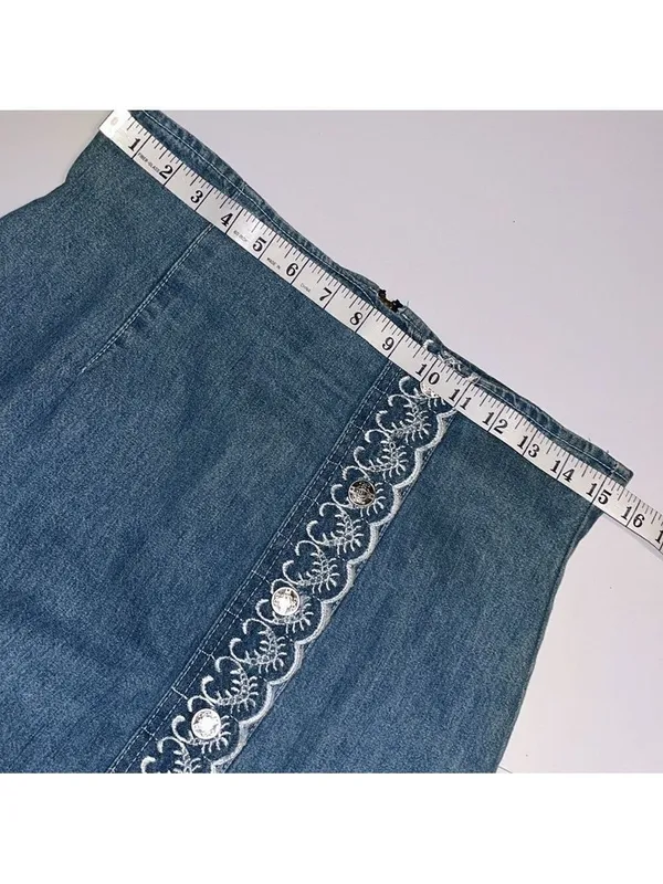 Vintage Jean skirt • lace embroidered detail • 90s • made in USA • SWITCH - Image 8