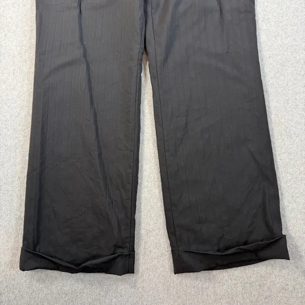 Ann Taylor Petites 4P Black Pinstripe Wide Leg Cuffed Dress Pants Virgin Wool - Image 2