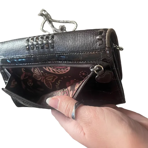 Brighton Vintage Y2k Crocodile Embossed Leather Clutch Wallet‎ W Chain - Image 4