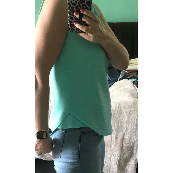 Bar III Womens Mint Green Textured Sleeveless Blouse Back Zip‎ Tulip Hem Small - Image 3