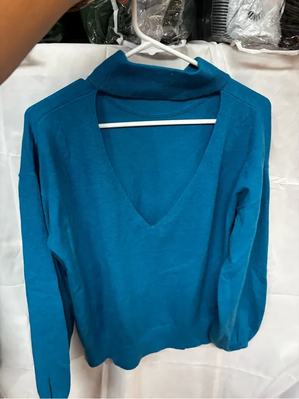 Women's Mock Neck Balloon Sleeve Sweater - Beige - Image 3