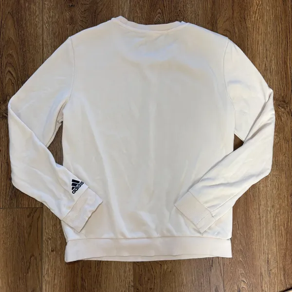 Adidas Crewneck Sweatshirt Cream Tan Black Embroidered Logo Pullover‎ Womens S - Image 6