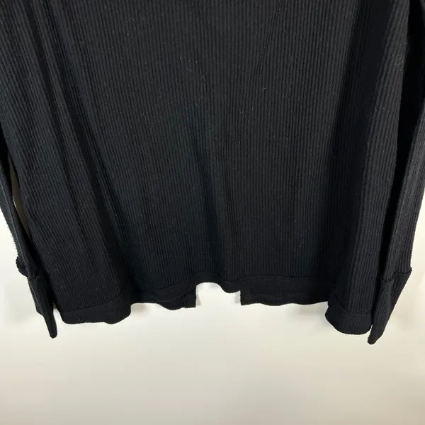 Free People‎ Black Ribbed Cowl Neck Split Back Long Sleeve Top XS - Image 3