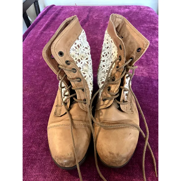 STEVE MADDEN Thundr-C Cognac Crochet Lace-Up Ankle Boot Size 6.5 COTTAGE PRAIRIE - Image 5