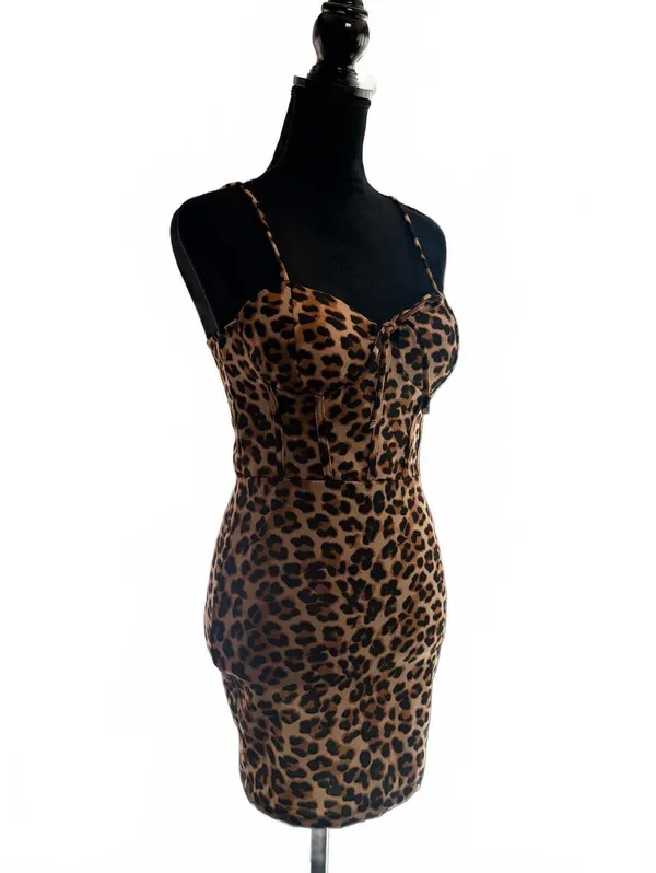Justify Leopard Print Bodycon Mini Dress Size Small Y2K Trendy Coquette - Image 2