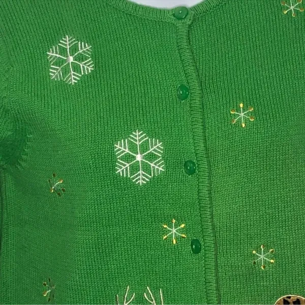 Classic Elements Vintage 90s Christmas Cardigan Green Embellished Holiday Sweater Grandma Core M - Image 9