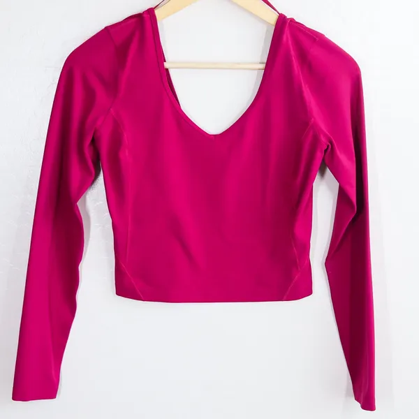 Lululemon Align V-Neck‎ Cropped Long Sleeve Top Magenta Purple Women 2 Gym Yoga - Image 4